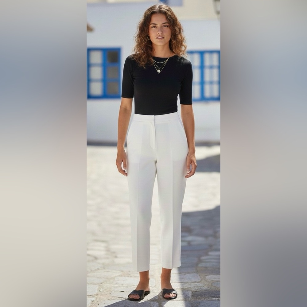 NWT Zara White High-Waisted Trousers, Size XS